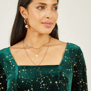 Yumi Green Star Foil Print Long Sleeve Skater Dress