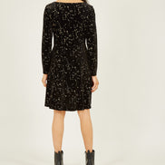 Yumi Black Star Foil Print Long Sleeve Skater Dress