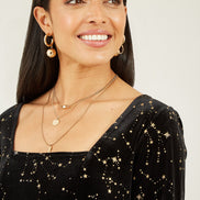 Yumi Black Star Foil Print Long Sleeve Skater Dress