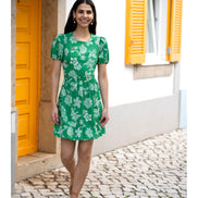 Mela Green Floral Print Skater Dress With Back Tie