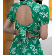 Mela Green Floral Print Skater Dress With Back Tie