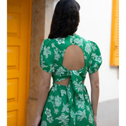 Mela Green Floral Print Skater Dress With Back Tie