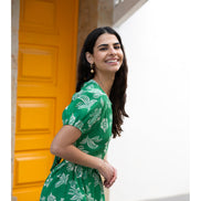 Mela Green Floral Print Skater Dress With Back Tie