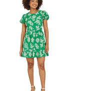 Mela Green Floral Print Skater Dress With Back Tie