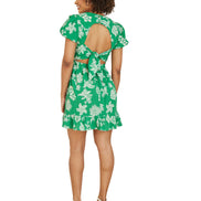 Mela Green Floral Print Skater Dress With Back Tie