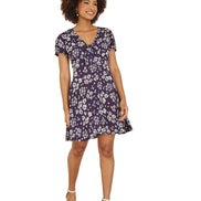 Mela Navy Floral Mini Skater Dress With Tie Front
