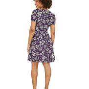 Mela Navy Floral Mini Skater Dress With Tie Front