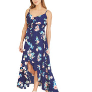 Mela Navy Floral High Low Frill Midi Dress