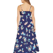 Mela Navy Floral High Low Frill Midi Dress