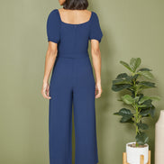 Yumi Navy Square Neck Puff Sleeve Culotte Jumpsuit