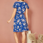 Yumi Navy Floral Print Skater Dress