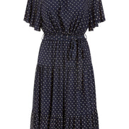Yumi Navy Dot Print Mesh Stretch Midi Skater Dress