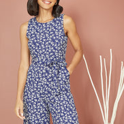 Mela Navy Ditsy Print Culotte Jumpsuit