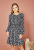 Mela Black Floral Print Ruched Waist Long Sleeve Skater Dress