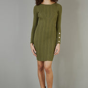 Yumi Green Shimmer Fitted Midi Dress with Button