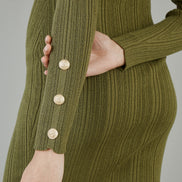 Yumi Green Shimmer Fitted Midi Dress with Button