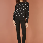 Yumi Black All Over Embroidered Daisy Knitted Jumper