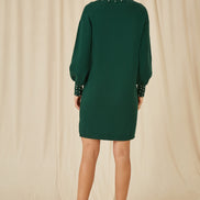 Mela Green Pearl Detail Knitted Relaxed Jumper Dress