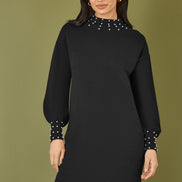 Yumi Black Pearl Detail Knitted Relaxed Jumper Dress