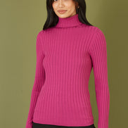 Mela Pink Ribbed Knit Roll Neck Jumper