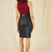 Yumi Black Faux Leather Midi Pencil Skirt With Matching Belt