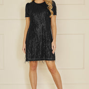 Mela Black Dripping Sequin Tunic Dress