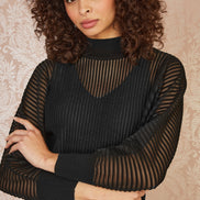 Yumi Black Sheer Roll Neck Jumper With Knitted Vest Top