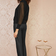 Yumi Black Sheer Roll Neck Jumper With Knitted Vest Top