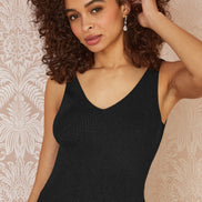 Yumi Black Sheer Roll Neck Jumper With Knitted Vest Top