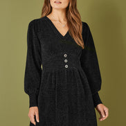 Yumi Black V Neck Empire Line Knitted Skater Dress
