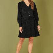 Yumi Black V Neck Empire Line Knitted Skater Dress
