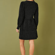 Yumi Black V Neck Empire Line Knitted Skater Dress