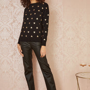 Yumi Black Gold Foil Heart Print Relaxed Fit Jumper