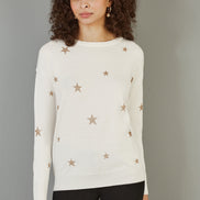 Yumi Cream Gold Foil Star Print Relaxed Fit Jumper