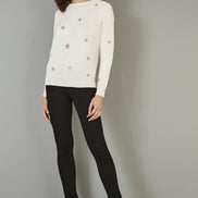 Yumi Cream Gold Foil Star Print Relaxed Fit Jumper