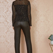 Mela Black Mesh Star Print Long Sleeve Top