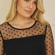 Yumi Black Spot Mesh Stretch Jumpsuit