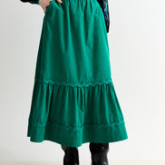 Montana Babycord Ric Rac Trim Tiered Midi Skirt - Teal