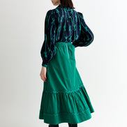 Montana Babycord Ric Rac Trim Tiered Midi Skirt - Teal