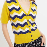 Louche Jeanie Zig Zag Stripe Short Sleeve Cardigan Mustard