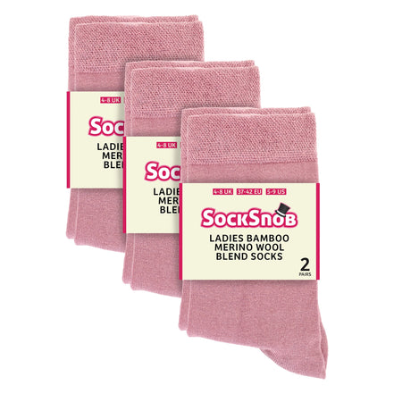 Ladies 6 Pack Bamboo & Merino Wool Blend Socks