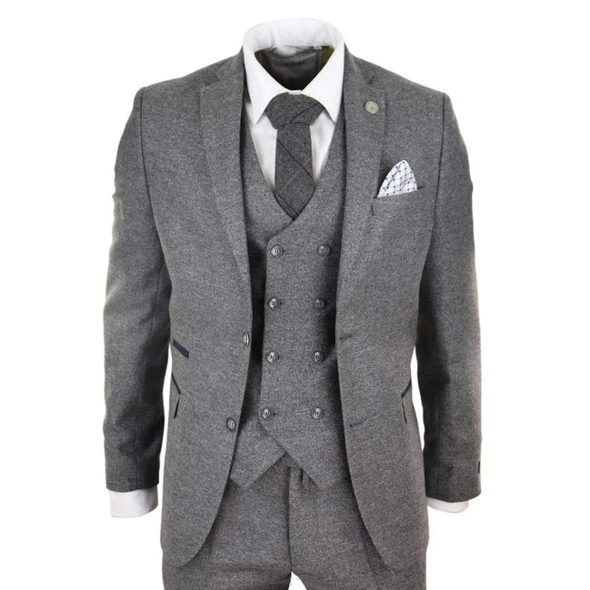 STZ34 - Men's Wool 3 Piece Suit Double Breasted Waistcoat Tweed 1920s
