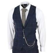 STZ72 - Men's 3 Piece Suit Wool Tweed Navy Blue Brown Check 1920s Gatsby Formal Dress Suits