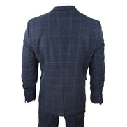 STZ72 - Men's 3 Piece Suit Wool Tweed Navy Blue Brown Check 1920s Gatsby Formal Dress Suits