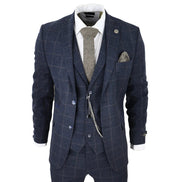 STZ72 - Men's 3 Piece Suit Wool Tweed Navy Blue Brown Check 1920s Gatsby Formal Dress Suits