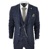 STZ72 - Men's 3 Piece Suit Wool Tweed Navy Blue Brown Check 1920s Gatsby Formal Dress Suits