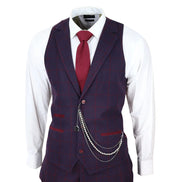 STZ70 - Men's 3 Piece Suit Wool Tweed Plum Wine Check 1920s Gatsby Formal Dress Suits