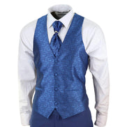 Sal-Yaica - Men's 4 Piece Wedding Suit Groom Shawl Collar Blue Cravat