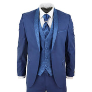 Sal-Yaica - Men's 4 Piece Wedding Suit Groom Shawl Collar Blue Cravat