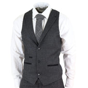 STZ14 - Men's Wool 3 Piece Suit Tweed Charcoal Black Classic